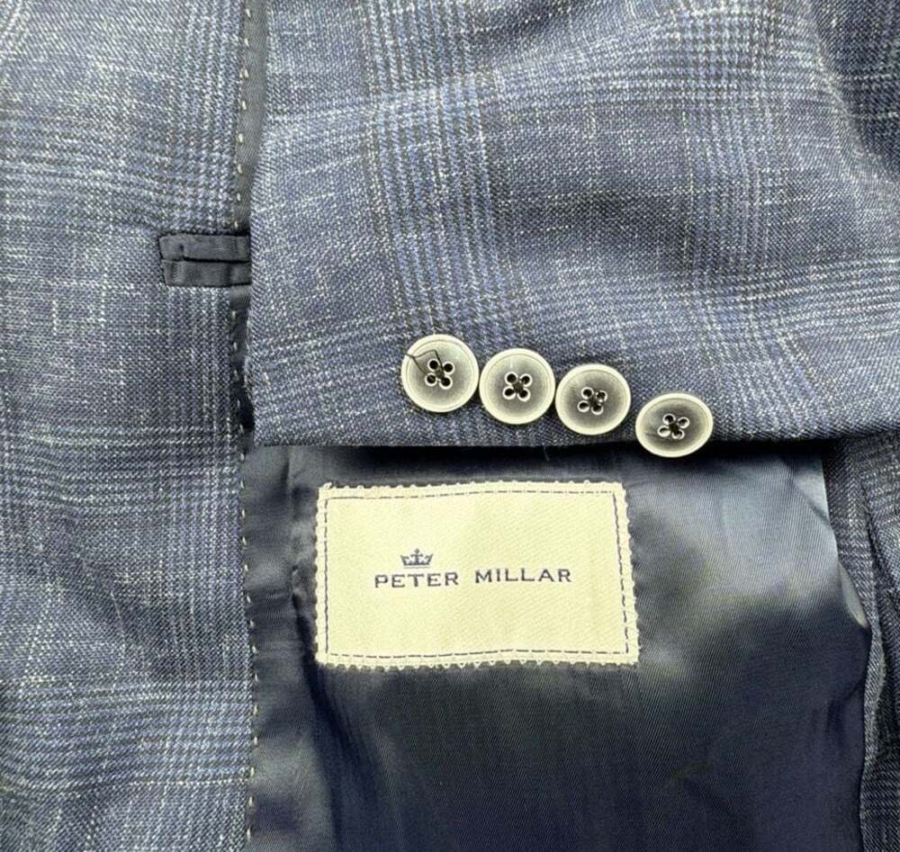 Peter Millar Men's Blue Plaid Wool Sport Coat 48R